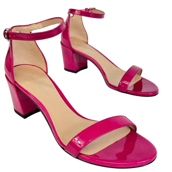 Stewart Weitzman Nudistcurve Patent Leather Block Heel Sandals Women US 7 Pink - Picture 3 of 12